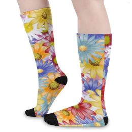 Women Socks Colorful Daisy Stockings Floral Print Design Funny Autumn Non-Slip Ladies Outdoor Sports Soft