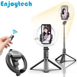 Selfie Monopods 3 in 1 Wireless Bluetooth Selfie Stick with LED Ring Flash Lamp Light Mount Holder Tripod for Vlog Live Streaming Video Bloggers YQ240110