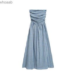 Basic Casual Dresses Checkered Pattern Women's Sleeveless Sexy Strapless Dress Simple Temperament Summer Thin Female Long Floor Chest Wrap Skirt YQ240110