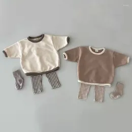 Clothing Sets 2024 Korea Style Spring Baby's Soft Cotton Long Sleeve Girls Boys Top Pant 2Pcs Set Baby Clothes Born