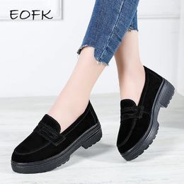 EOFK Women Shoes Spring Autumn Suede Leather Casual Slipon Moccasins Low Square Heel Woman Ladies Footwear Loafers 240110