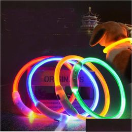 Dog Training Obedience 50Pcs Cut Usb Charge Collar Led Outdoor Luminous Charger Light Adjustable Flashing Pet Collars Drop Deliver Dhrhe