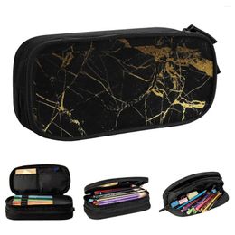 Marble Of Black And Gold Pencil Cases Pouch Pen Holder For Girl Boy Big Capacity Bags Office Zipper Stationery