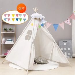 1.35M Portable Children's Tents Tipi Play House Kids Cotton Canvas Indian Play Tent Wigwam Child Little Teepee Room Decoration 240109