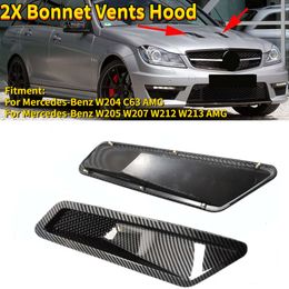 New 2x Carbon Fiber Look Front Hood Air Intake Trim Scoop Vent Cover For Mercedes Benz W204 C63 W205 W207 W212 W213 For AMG Sedan