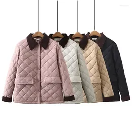 Women's Trench Coats 2024 Winter Cotton Jacket Korean Version Casual Warm Corduroy Lapel Patchwork Oversized Coat Mujer Chaqueta Z4442