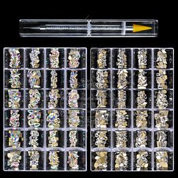 Nail Rhinestone Set 480pcsBox With One PC Dot Pen Crystals AB DIY Rhinestones Gold Bottom Glass Stones For Nail Art Accessories 240109