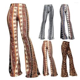 Women's Pants High Stretch Women Vintage 70s Leopard Print Flared Hem Long With Elastic Waist Slim Fit For Floor