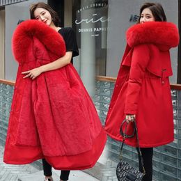 Winter Women Jacket Parka Clothes Fur Collar Warm Loose Long Coat Wool Liner Hooded Jacket Warm Thick Snow Wear Padded Parka 240110