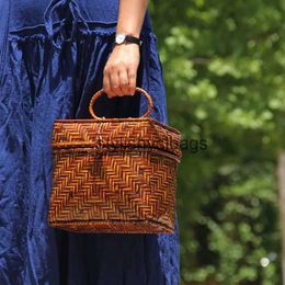 Totes New retro handmade bamboo woven bag mini art women's tea ceremony storage handbag makeupstylishyslbags