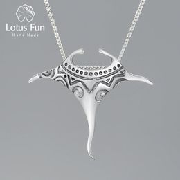 Necklaces Lotus Fun Vintage Real 925 Sterling Silver Manta Ray Fish Pendant Fashion 18K Gold Chains and Necklace for Women Fine Jewelry