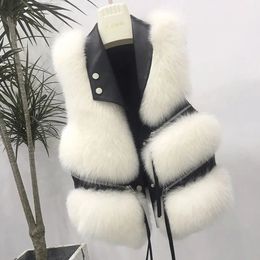 Womens Faux Fur Waistcoat Chic Splice Fox Coat Ladies Sleeveless Fur Vest Jacket Women Slim Faux Fox Fur Outwear Vests 240109