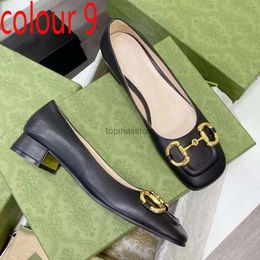 Women Dress shoes designer Shoes fashion cowhide high heels Square work Coarser heel shoes 100% leather Metal buckle lady heeled boat shoe Large size 35-41