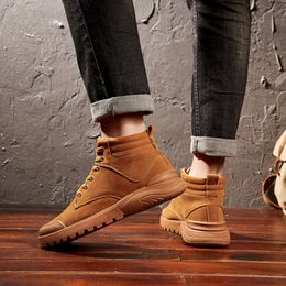 Autumn Winter Suede Men's Ankle Fashion Yellow Warm Snow Boots for Men Non-slip Man Outdoor High Top Casual Sneakers