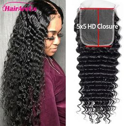 Deep Wave Lace Closure Human Hair For Women Brazilian Remy Pre Plucked Transparent Swiss Frontal 100% 240110