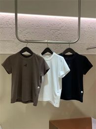 Spring/Summer New Lexand T-shirt with Letter Printing Solid Colour Girl's Versatile Round Neck Short Sleeve Thin Sports Pure Cotton Half Sleeve Top clothes