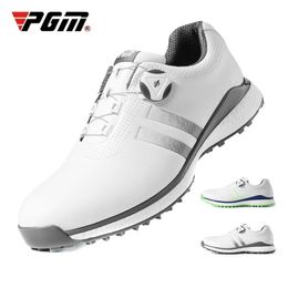 PGM Mens Golf Shoes Waterproof Skidproof TPU Sneakers Knob Sport Casual Wear Microfiber Leather XZ172 White 240109