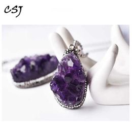 Pendants CSJ natural rough amethyst pendants real gemstone fine jewelry best nice gift for women wife lady