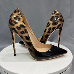 Dress Shoes Patchwork 12Cm Women'S Leopard Print Colour Matching High Heels 10Cm Sexy Narrow Top Large Size 33-45