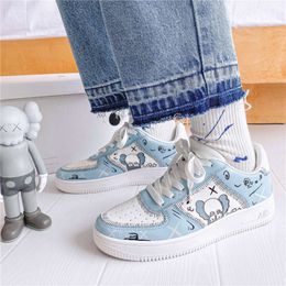 Blue Platform Anime Sneakers Fashion Cartoon Casual Leather Sneaker for Men Low-cut Lace-up Outdoor Men's Skate Shoes