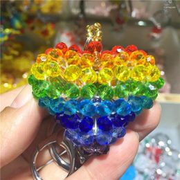 Decorative Figurines Rainbow Heart Keychain Austrian Crystal Colourful Hand Made Key Ring Gift For Women Girls Bag Pendant Charms Chains As