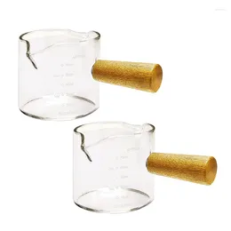 Wine Glasses 2Pcs Double Spouts Espresso S Measuring Glass Cups Cookware With Wood Handle For Milk Coffee 75 Ml Durable