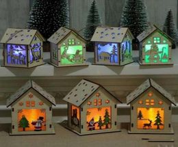 Christmas log cabin Hangs Wood Craft Kit Puzzle Toy Xmas Wooden House with candle light bar Home Decorations Children039s holid5913516