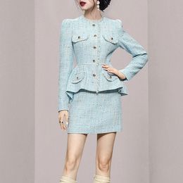 Autumn Small Fragrance Women Suits With Skirt Sets Fashion Tweed Set Woman 2 Pieces Suit Slim Coats And Mini Skirts Female 240109