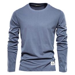 Men's Long Sleeved New Solid Color T-shirt Trend Casual Sports Outerwear Round Neck Pure Cotton Bottom Top