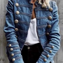 Vintage Denim Coat Women Autumn European American Fashion Slim Fit Top Elegant Allmatch Double Breasted Jackets 240109