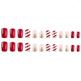 False Nails 24pcs Glossy French Press-on Nail Christmas Diagonal Stripe Long Lasting Artificial For Hand Decoration Art