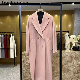 Luxury Coat Maxmaras 101801 Pure Wool Coat Classic Smoke Pink Double breasted Cashmere Coat for Men and Women's High end Long CoatMFKZRR00