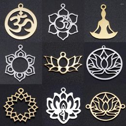 Charms 5pcs/lot Flower Of Life DIY Pendants Wholesale 316 Stainless Steel Yoga Lotus Connectors Om Hand Jewellery Pendant