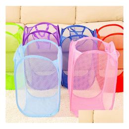 Storage Baskets 100Pcs Mesh Fabric Foldable Pop Up Dirty Clothes Washing Laundry Basket Bag Bin Hamper For Home Housekee Drop Delive Dhskv