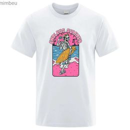 Men's T-Shirts Endless Summer Skull Surfing Print T-Shirt Men Fashion Tee Clothes Summer Loose Menswear Cotton Casual Tshirt Oversize T ShirtsL240110