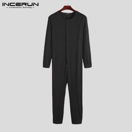 Men's Jumpsuit Pyjamas Homewear Solid Colour Long Sleeve Comfortable Sleepwear Button Leisure Men Rompers Nightwear S-5XL INCERUN 240110