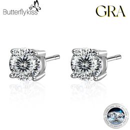 Butterflykiss Real Portuguese Cutting Stud Earrings For Men Women Solid 925 Sterling Silver Solitaire Diamond Jewellery 240109