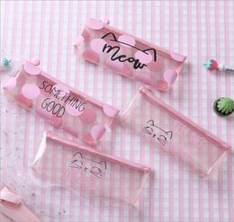 Pink Cat Pencil Cases for girls Cute transparent pen bag Stationery pouch office School Supplies zakka9376812