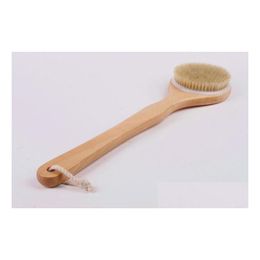 Bath Brushes, Sponges & Scrubbers Natural Horsehair Dry Skin Body Brush Back Scrubber Remove Dead With Bamboo Handle Spa Mas Drop Deli Dhnat