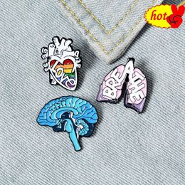 blue brain rainbow heart liver pin Brooches Badges Hard enamel pins Backpack Bag Hat Leather Jackets Fashion Accessory Sup