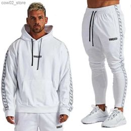 Men's Tracksuits Mens Cotton Training Suits Gym Fitness Loose Kits Sportswear Hoodie White Pullover Hooded Jogging Sets Male Running Tracksuits Q230110
