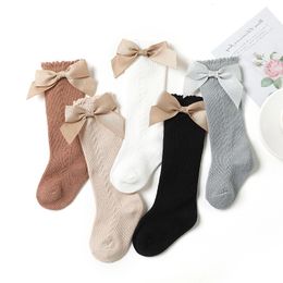 5 Pairs/lot Summer Bow Children Girls Knee High Long Sock Cotton Thin Mesh Princess Spanish Style Baby Kids Floor Socks 240109