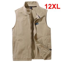 Fleece Vests Men Winter Warm Vest Plus Size 10XL 12XL Sleeveless Jacket Fashion Casual Solid Colour Big 240109