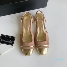 women's classic sandal slingbacks beige black block heels pump shoes vintage interlocking Ballet Flats Spring Summer Shoe