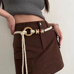 Belts 2024 Women Belt Hip High Waist Fringes Boho Knitted Rope Wooden Beads Chain Fashion Clothing Accessory Skirt