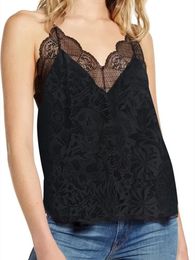 Camis 100% Jacquard Silk Camisole Black Sleeveless Lace Vneck Women Tank Top