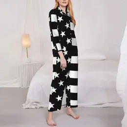 Women's Sleepwear American Flag Pyjama Sets Spring Black And White Fashion Sleep Lady Two Piece Loose Oversize Graphic Nightwear Gift
