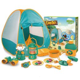 Kids Camping Tent Set 21 Pieces Boys Girls Pretend To Play With Campfire Fruits BBQ Include Kids Camping Tent Campfire Oil Lamp 240109