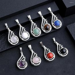 Pendant Necklaces 8pcs Natural Stone Water Drop Round Opal Rose Quartz Crystal Pendants Charms For Jewelry Making