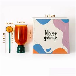 Wine Glasses Colorf Gift Set Glass Mug With Spoon Cup Coffee Mugs Drinking Birthday Pack Home Decorative Vase Tumbler Drop Delivery Ga Othr7